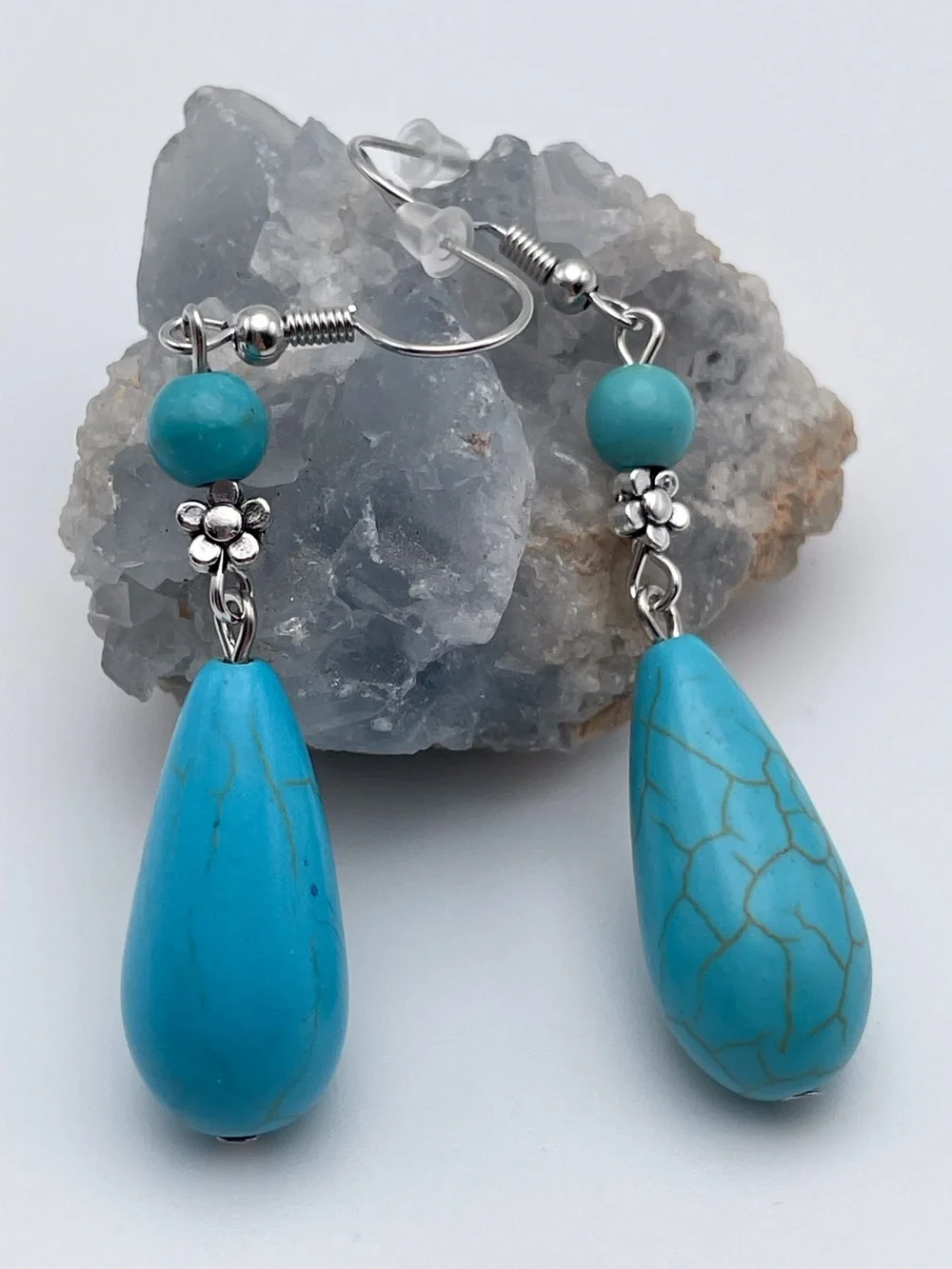 Turquoise Water Drop Shape Dangle Earrings - Picture 12 of 12